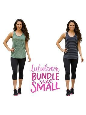 Lululemon Racerback Tank Top Bundle 2 Pack Stripe & Green Size S